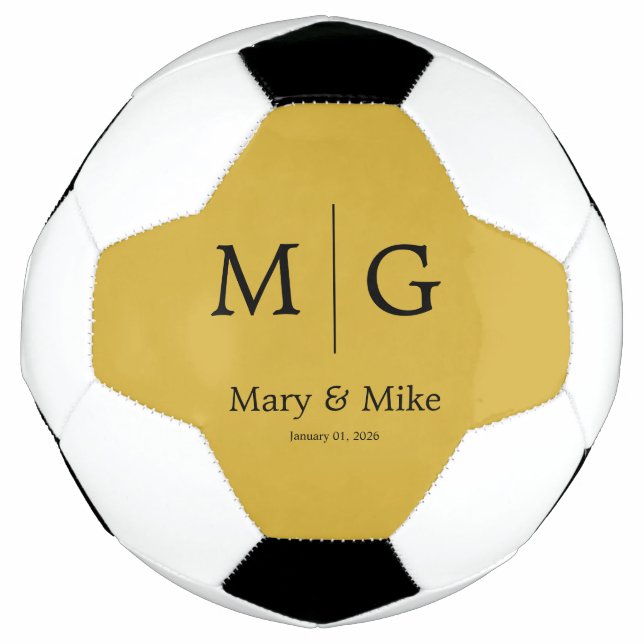 Elegantes Monogramm-Paar-Name Metallicgold Fußball (Vorderseite)
