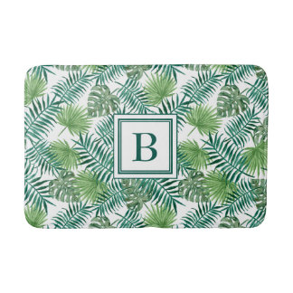 Elegantes Monogramm-Palmwedelmuster Badematte
