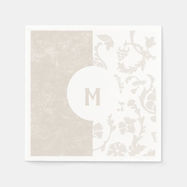 Elegantes Monogramm-Party für neutrale Floral-Dama Serviette (Vorderseite)