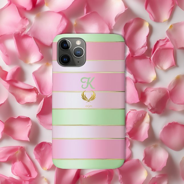 Elegantes Monogramm Pastellrosa und Grün  Case-Mate iPhone Hülle (Luxe Pastel Pink and Green Phone Case )