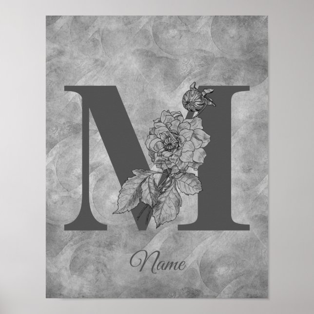 Elegantes Monogramm Pfingstrose Anfangsbuchstabe M Poster (Vorne)