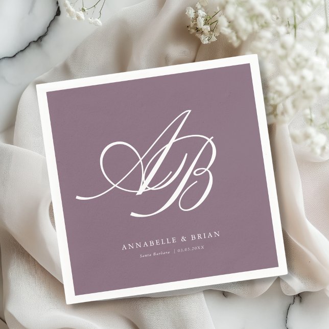 Elegantes Monogramm Pflaumenhochzeit  Serviette (Elegant Monogram Plum Wedding Napkins)