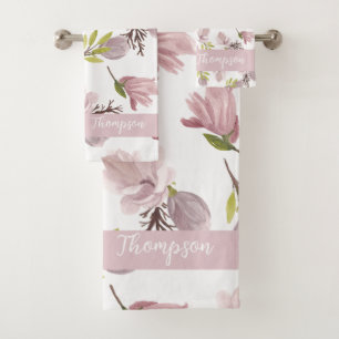 Elegantes monogramm-Pinsel feminines rosa Muster Badhandtuch Set