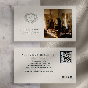 Elegantes Monogramm-QR-Code Inneneinrichter Visitenkarte