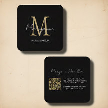 Elegantes Monogramm QR Schwarz Gold