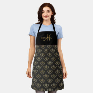 Elegantes Monogramm, Queen Bee, Schwarz mit Gold Schürze