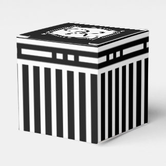 Elegantes Monogramm R gestreift in Schwarz und Wei Geschenkschachtel