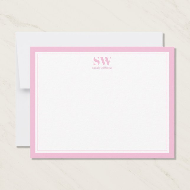 Elegantes Monogramm Rosa Border Minimalistisch Mitteilungskarte (Von Creator hochgeladen)