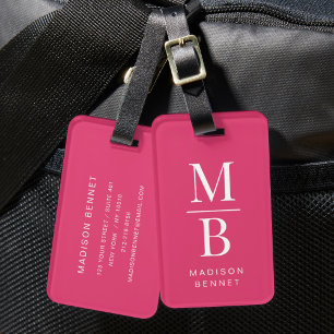 Elegantes Monogramm Rosa Gepäckanhänger