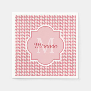 Elegantes Monogramm Rosa Houndstooth mit Namen Serviette