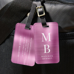 Elegantes Monogramm Rosa Metallisch Gebürstet Gepäckanhänger