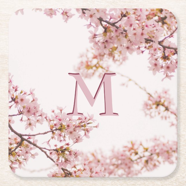 Elegantes Monogramm Rosa Rechteckiger Pappuntersetzer (Vorderseite)