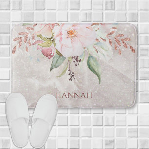 Elegantes Monogramm Rosa Rose und Pfingstrose Blum Badematte