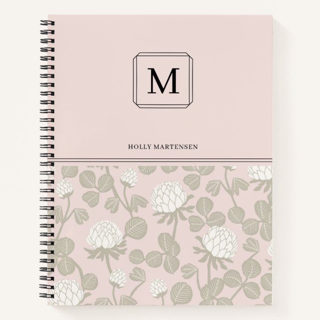 Elegantes Monogramm Rosa Taupe Blume Muster Notizbuch (Vorderseite)
