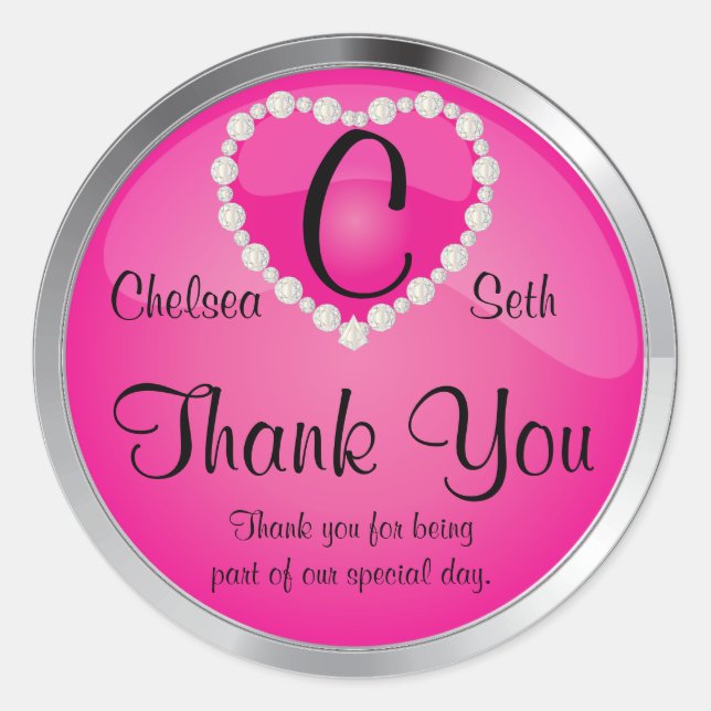 Elegantes Monogramm Rosa und Silber Runder Aufkleber (Vorderseite)