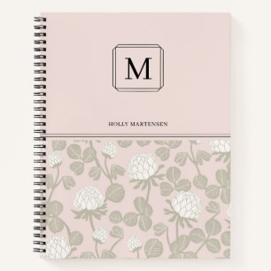 Elegantes Monogramm Rosa Weiß Taupe Blumenmuster Notizbuch