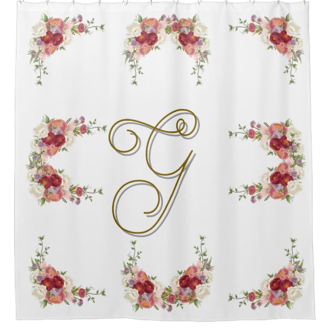 Elegantes Monogramm-Rose-Design Duschvorhang (Vorderseite)