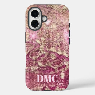 Elegantes Monogramm-Rose-Rosa-Farbverlaufsmuster iPhone 16 Hülle