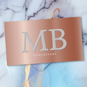 Elegantes Monogramm Roségold & Gebürstetes Silber  Visitenkarte