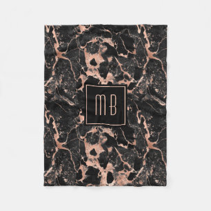Elegantes Monogramm Roségold schwarzer Marmor Fleecedecke