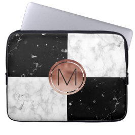 Elegantes Monogramm-Rosen-GoldSchwarz-weißer Laptopschutzhülle