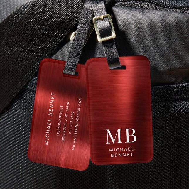 Elegantes Monogramm Rot Gepäckanhänger (Elegant Monogram Red Luggage Tag)