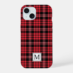 Elegantes Monogramm rotes Karo iPhone 15 Hülle