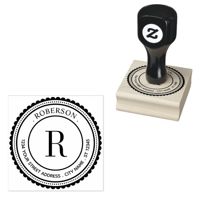 Elegantes Monogramm-Rundinitial-Name-Rücksendeadre Gummistempel (Stempel)