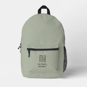 Elegantes Monogramm Salbeigrün Bedruckter Rucksack