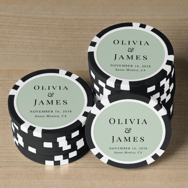 Elegantes Monogramm Salbeigrün Hochzeit Pokerchips (Chic Monogram Sage Green Wedding Poker Chips)