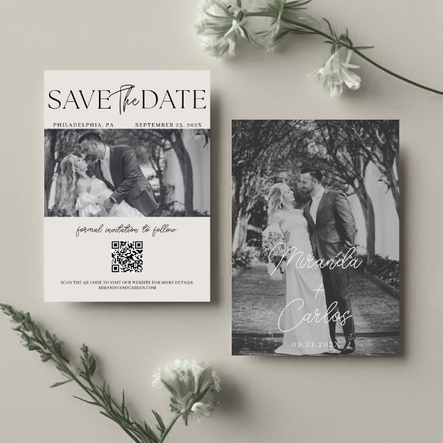 Elegantes Monogramm-Schrift Hochzeits-QR-Code Save The Date (Von Creator hochgeladen)