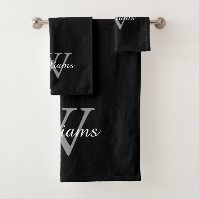 Elegantes Monogramm-Schrift-Name Badhandtuch Set (Insitu)