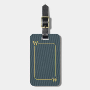 Elegantes Monogramm Schwarz Gold Blau Streifenmust Gepäckanhänger