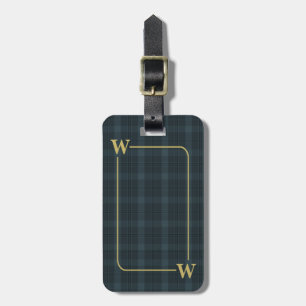 Elegantes Monogramm-Schwarz-Gold-Fensterplaid Gepäckanhänger
