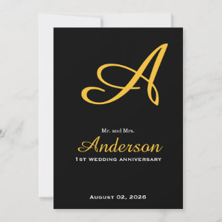 Elegantes Monogramm Schwarz Gold Hochzeit Jubiläum Einladung