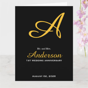 Elegantes Monogramm Schwarz Gold Hochzeit Jubiläum Karte