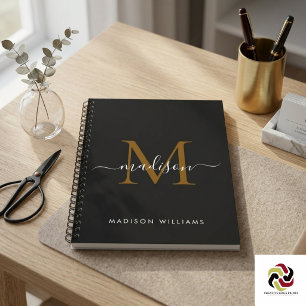 Elegantes Monogramm Schwarz Gold Schrift Büro Schu Notizblock