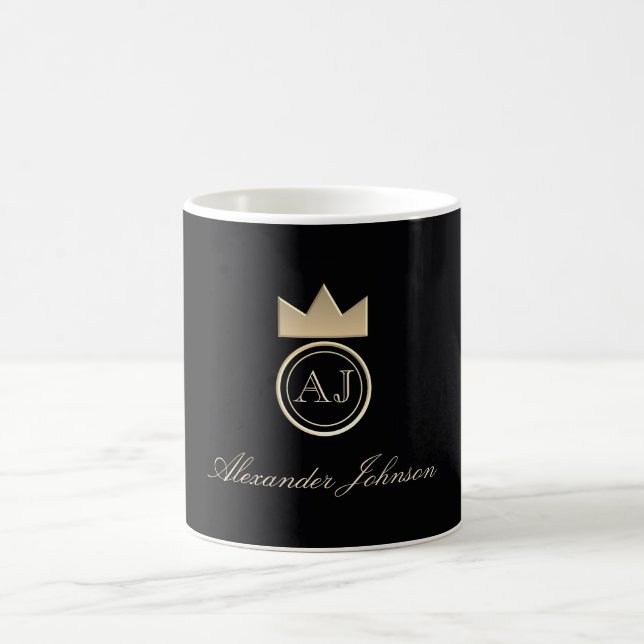 Elegantes Monogramm Schwarz und Gold Kaffeetasse (Mittel)
