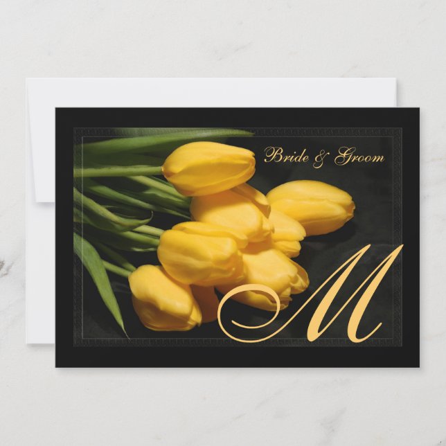 Elegantes Monogramm Schwarz und Gold Tulip Einladu Einladung (Vorderseite)