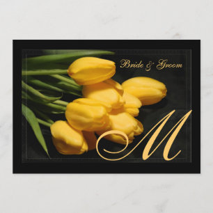 Elegantes Monogramm Schwarz und Gold Tulip Einladu Einladung