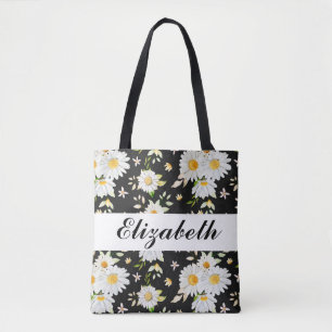 Elegantes Monogramm Schwarz-Weiß-Daisy-Muster