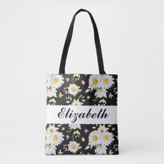 Elegantes Monogramm Schwarz-Weiß-Daisy-Muster