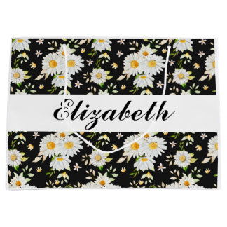 Elegantes Monogramm Schwarz-Weiß-Daisy-Muster Große Geschenktüte