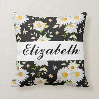 Elegantes Monogramm Schwarz-Weiß-Daisy-Muster Kissen