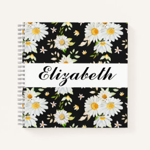 Elegantes Monogramm Schwarz-Weiß-Daisy-Muster Notizbuch