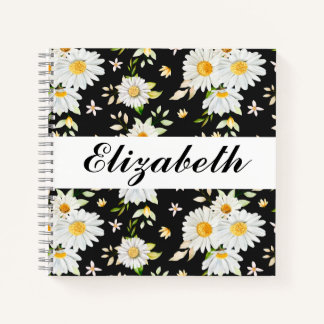Elegantes Monogramm Schwarz-Weiß-Daisy-Muster Notizbuch