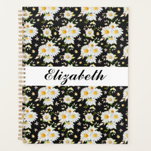 Elegantes Monogramm Schwarz-Weiß-Daisy-Muster Planer