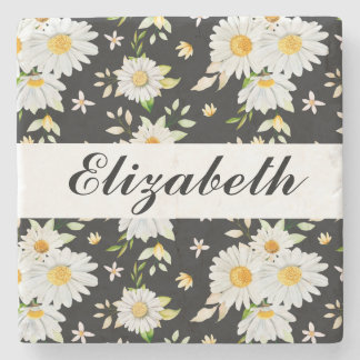 Elegantes Monogramm Schwarz-Weiß-Daisy-Muster Steinuntersetzer