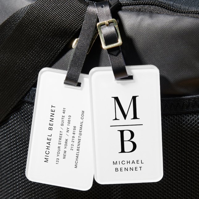 Elegantes Monogramm Schwarz/Weiß Gepäckanhänger (Elegant Monogram Black And White Luggage Tag)