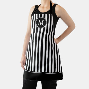 Elegantes Monogramm Schwarz-Weiß-Gestreift Schürze